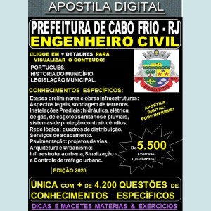 Apostila Prefeitura de CABO FRIO RJ - ENGENHEIRO CIVIL - Teoria + 5.500 Exercícios - Concurso 2020