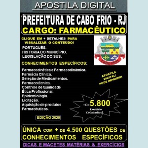 Apostila Prefeitura de CABO FRIO RJ - FARMACÊUTICO - Teoria + 5.800 Exercícios - Concurso 2020