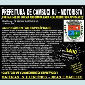 Apostila Prefeitura de Cambuci RJ - MOTORISTA - Teoria + 3.400 Exercícios - Concurso 2018