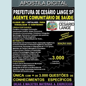 Apostila Prefeitura de CESÁRIO LANGE SP - AGENTE COMUNITÁRIO de SAÚDE - Teoria + 3.000 Exercícios - Concurso 2020
