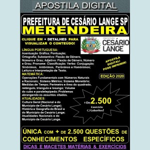 Apostila Prefeitura de CESÁRIO LANGE SP - MERENDEIRA - Teoria + 2.500 Exercícios - Concurso 2020