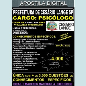 Apostila Prefeitura de CESÁRIO LANGE SP - PSICÓLOGO - Teoria + 4.000 Exercícios - Concurso 2020