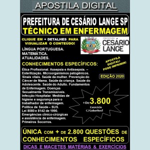 Apostila Prefeitura de CESÁRIO LANGE SP - TÉCNICO EM ENFERMAGEM - Teoria + 5.000 Exercícios - Concurso 2020