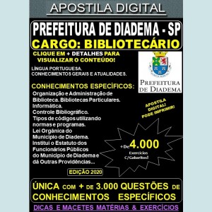 Apostila Prefeitura de Diadema SP - BIBLIOTECÁRIO - Teoria + 4.000 Exercícios - Concurso 2020