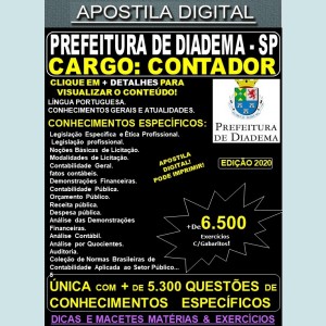 Apostila Prefeitura de Diadema SP - CONTADOR - Teoria + 6.500 Exercícios - Concurso 2020