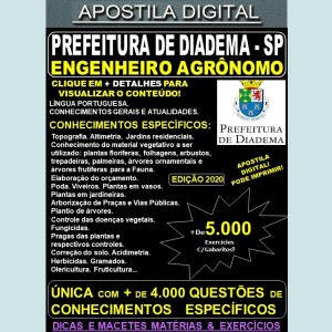 Apostila Prefeitura de Diadema SP - ENGENHEIRO AGRÔNOMO - Teoria + 5.000 Exercícios - Concurso 2020