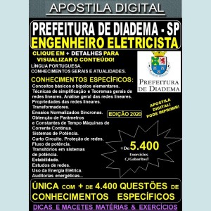 Apostila Prefeitura de Diadema SP - ENGENHEIRO ELETRICISTA - Teoria + 5.400 Exercícios - Concurso 2020