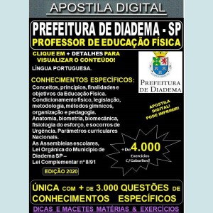 Apostila Prefeitura de Diadema SP - PROFESSOR de EDUCAÇÃO FÍSICA - Teoria + 4.000 Exercícios - Concurso 2020