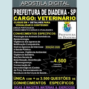 Apostila Prefeitura de Diadema SP - VETERINÁRIO - Teoria + 4.500 Exercícios - Concurso 2020