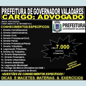 Apostila Prefeitura Municipal de Governador Valadares MG - ADVOGADO - Teoria + 7.000 Exercícios - Concurso 2019