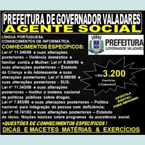 Apostila Prefeitura Municipal de Governador Valadares MG - AGENTE SOCIAL - Teoria + 3.200 Exercícios - Concurso 2019