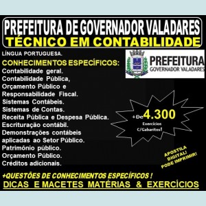Apostila Prefeitura Municipal de Governador Valadares MG - TÉCNICO em CONTABILIDADE - Teoria + 4.300 Exercícios - Concurso 2019