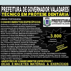 Apostila Prefeitura Municipal de Governador Valadares MG - TÉCNICO em PROTESE DENTÁRIA - Teoria + 3.800 Exercícios - Concurso 2019