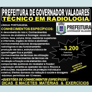 Apostila Prefeitura Municipal de Governador Valadares MG - TÉCNICO em RADIOLOGIA - Teoria + 3.200 Exercícios - Concurso 2019