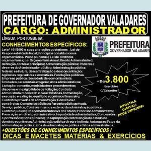Apostila Prefeitura Municipal de Governador Valadares MG - ADMINISTRADOR - Teoria + 3.800 Exercícios - Concurso 2019