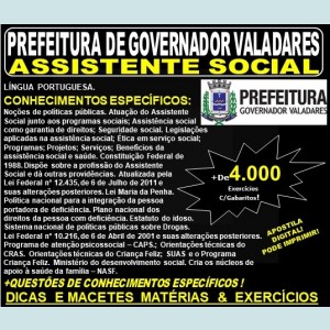 Apostila Prefeitura Municipal de Governador Valadares MG - ASSISTENTE SOCIAL - Teoria + 4.000 Exercícios - Concurso 2019