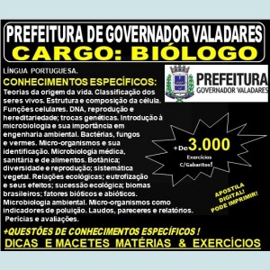 Apostila Prefeitura Municipal de Governador Valadares MG - BIÓLOGO - Teoria + 3.000 Exercícios - Concurso 2019