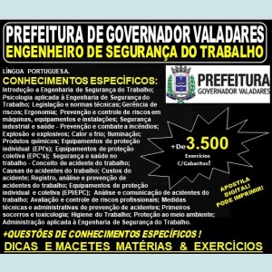 Apostila Prefeitura Municipal de Governador Valadares MG - ENGENHEIRO de SEGURANÇA do TRABALHO - Teoria + 3.500 Exercícios - Concurso 2019