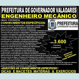 Apostila Prefeitura Municipal de Governador Valadares MG - ENGENHEIRO MECÂNICO - Teoria + 3.600 Exercícios - Concurso 2019