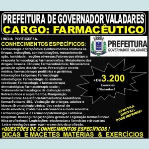 Apostila Prefeitura Municipal de Governador Valadares MG - FARMACÊUTICO - Teoria + 3.200 Exercícios - Concurso 2019