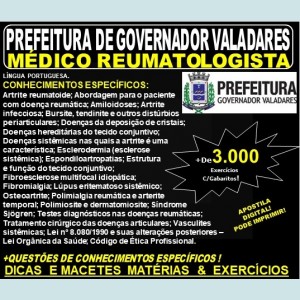 Apostila Prefeitura Municipal de Governador Valadares MG - MÉDICO REUMATOLOGISTA - Teoria + 3.000 Exercícios - Concurso 2019