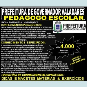 Apostila Prefeitura Municipal de Governador Valadares MG - PEDAGOGO ESCOLAR - Teoria + 4.000 Exercícios - Concurso 2019