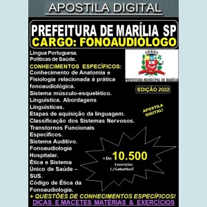 Apostila Prefeitura de MARÍLIA SP - FONOAUDIÓLOGO - Teoria + 10.500 Exercícios - Concurso 2022