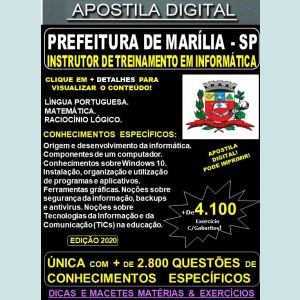 Apostila Prefeitura de MARÍLIA SP - INSTRUTOR DE TREINAMENTO EM INFORMÁTICA - Teoria + 4.100 Exercícios - Concurso 2020