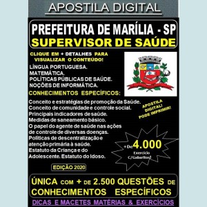 Apostila Prefeitura de MARÍLIA SP - SUPERVISOR DE SAÚDE - Teoria + 4.000 Exercícios - Concurso 2020