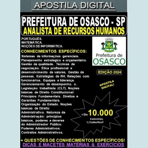 Apostila PREF OSASCO - ANALISTA de RECURSOS HUMANOS - Teoria + 10.000 Exercícios - Concurso 2024