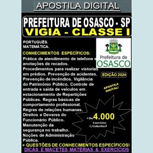 Apostila PREF OSASCO - VIGIA CLASSE I - Teoria + 4.000 Exercícios - Concurso 2024