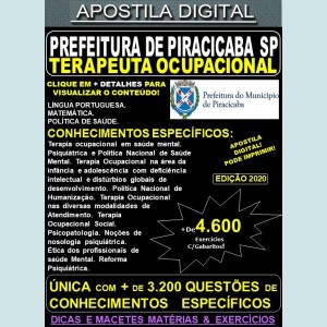 Apostila Prefeitura de PIRACICABA SP - TERAPEUTA OCUPACIONAL - Teoria + 4.600 Exercícios - Concurso 2020