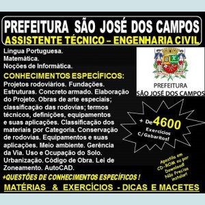 Apostila Prefeitura de São José dos Campos - Assistente Técnico - ENGENHARIA CIVIL - Teoria + 4.600 Exercícios - Concurso 2018