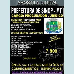 Apostila Prefeitura de SINOP MT - PROCURADOR JURÍDICO - Teoria + 7.800 Exercícios - Concurso 2020