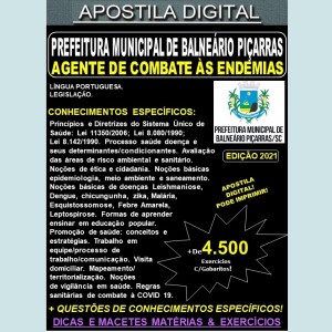 Apostila Prefeitura de BALNEÁRIO PIÇARRAS - AGENTE de COMBATE às ENDEMIAS - Teoria + 4.500 Exercícios - Concurso 2021
