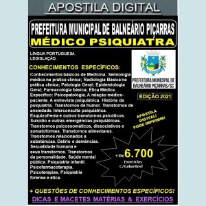 Apostila Prefeitura de BALNEÁRIO PIÇARRAS - MÉDICO PSIQUIATRA - Teoria + 6.700 Exercícios - Concurso 2021