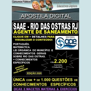 Apostila SAAE de RIO DAS OSTRAS RJ - AGENTE DE SANEAMENTO - Teoria + 4.000 Exercícios - Concurso 2020