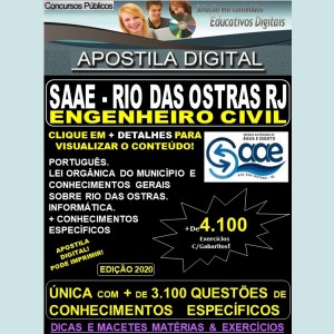 Apostila SAAE de RIO DAS OSTRAS RJ - ENGENHEIRO CIVIL - Teoria + 4.100 Exercícios - Concurso 2020