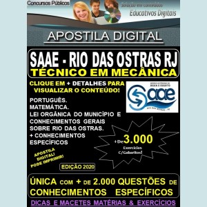 Apostila SAAE de RIO DAS OSTRAS RJ - TÉCNICO em MECÂNICA - Teoria + 3.000 Exercícios - Concurso 2020
