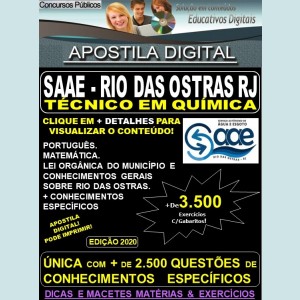 Apostila SAAE de RIO DAS OSTRAS RJ - TÉCNICO em QUÍMICA - Teoria + 3.500 Exercícios - Concurso 2020