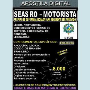 Apostila SEAS RO - MOTORISTA - Teoria + 8.000 Exercícios - Concurso 2022