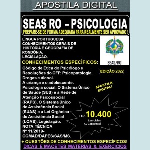 Apostila SEAS RO - PSICOLOGIA - Teoria + 10.400 Exercícios - Concurso 2022