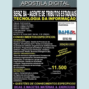 Apostila SEFAZ BA - AGENTE deTRIBUTOS ESTADUAIS - TECNOLOGIA da INFORMAÇÃO - Teoria + 11.500 exercícios - Concurso 2022