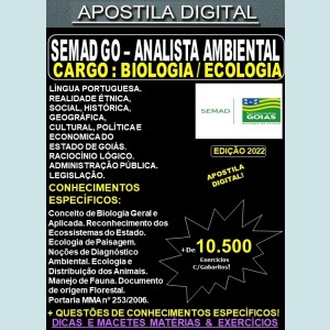 Apostila SEMAD GO - Analista Ambiental - BIOLOGIA / ECOLOGIA - Teoria + 10.500 Exercícios - Concurso 2022