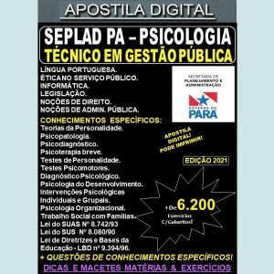 Apostila SEPLAD PA - TÉCNICO em GESTÃO PÚBLICA - PSICOLOGIA - Teoria + 6.200 Exercícios - Concurso 2021