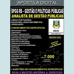 Apostila SPGG RS - GESTÃO e POLÍTICAS PÚBLICAS - ANALISTA de GESTÃO PÚBLICA - Teoria + 7.000 Exercícios - Concurso 2021