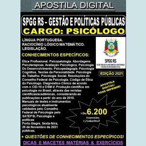 Apostila SPGG RS - GESTÃO E POLÍTICAS PÚBLICAS - PSICÓLOGO - Teoria + 6.200 Exercícios - Concurso 2021
