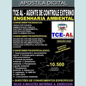 Apostila TCE AL - AGENTE de CONTROLE EXTERNO - ENGENHARIA AMBIENTAL - Teoria + 10.500 Exercícios - Concurso 2022