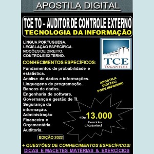 Apostila TCE TO - AUDITOR de CONTROLE EXTERNO - TECNOLOGIA da INFORMAÇÃO - Teoria + 13.000 Exercícios - Concurso 2022