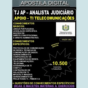 Apostila TJ AP - Analista Judiciário - TI TELECOMUNICAÇÕES - Teoria + 10.500 Exercícios - Concurso 2023